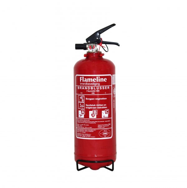 Flameline poederblusser 2 kilo voor A, B en C branden incl. keuringssticker